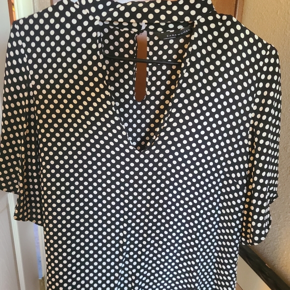 Zara navy polka dot wrap neck billow sleeve top NWOT - Picture 1 of 5